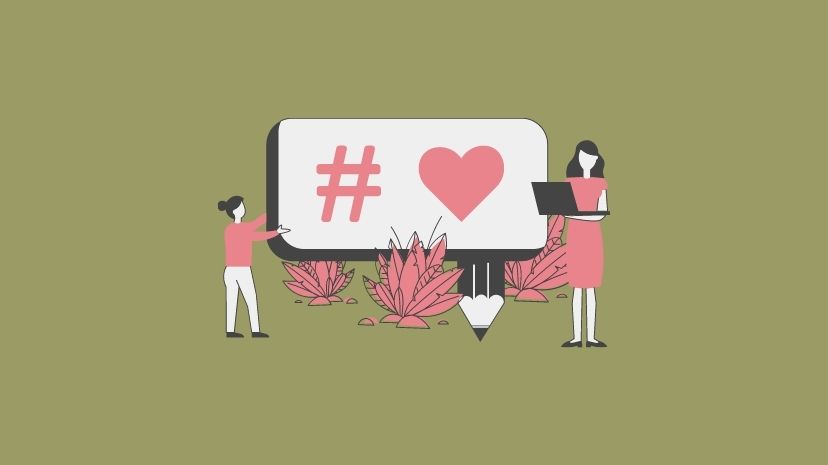 Die Illustration zeigt ein Hashtag und ein Like
